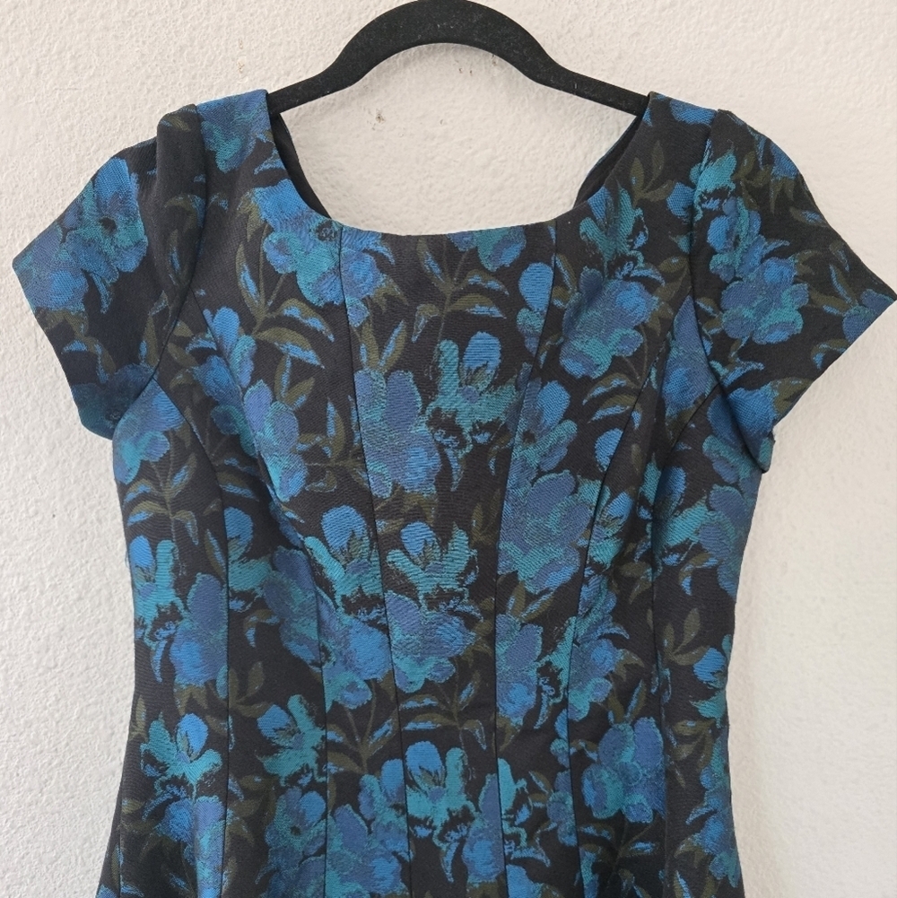 Antonio Melani Dress Womens Sz 4 Floral Fit&Flare Blue Black Whimsgoth - Picture 5 of 13